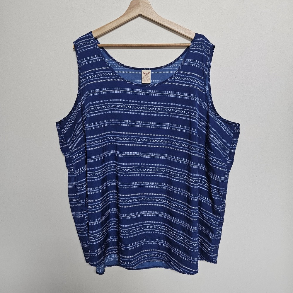 Faded Glory Tank Top Womens 4X Plus Blue White Striped Sleeveless Scoopneck Thin